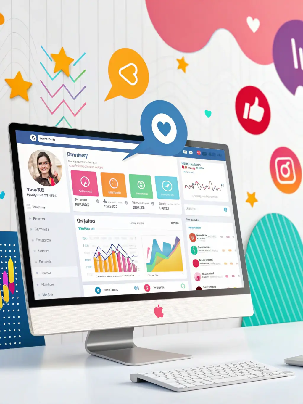 A dynamic image of a social media dashboard displaying engagement metrics, content calendars, and performance analytics, illustrating Digital Discount Services LLC's data-driven approach.